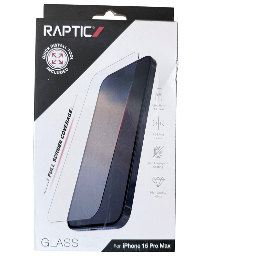 Raptic Glass Screen Protector for iPhone 15 Pro Max‎ 9H Tempered Full Coverage